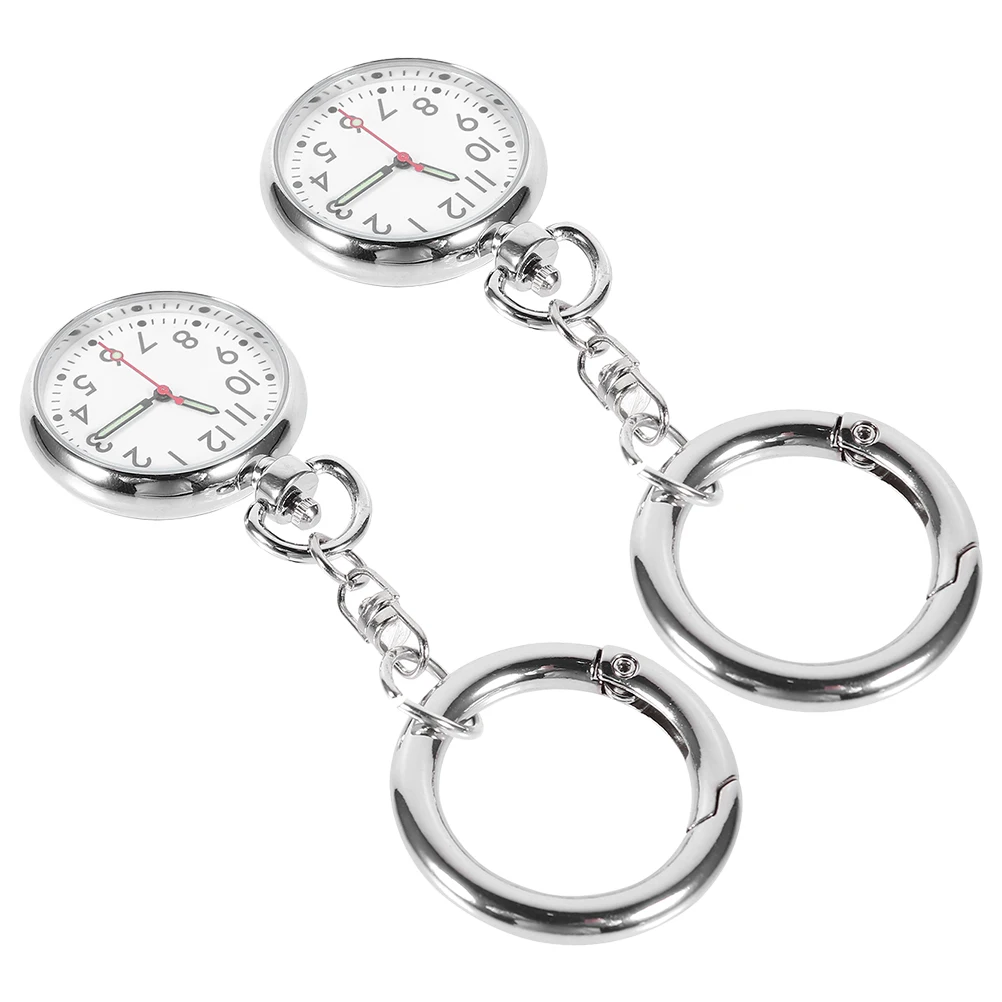 

2pc Chest Hanging Nurse Watch Durable Stainless Steel Keychain Pocket Watch for Student Nurse Timing Recording Professional