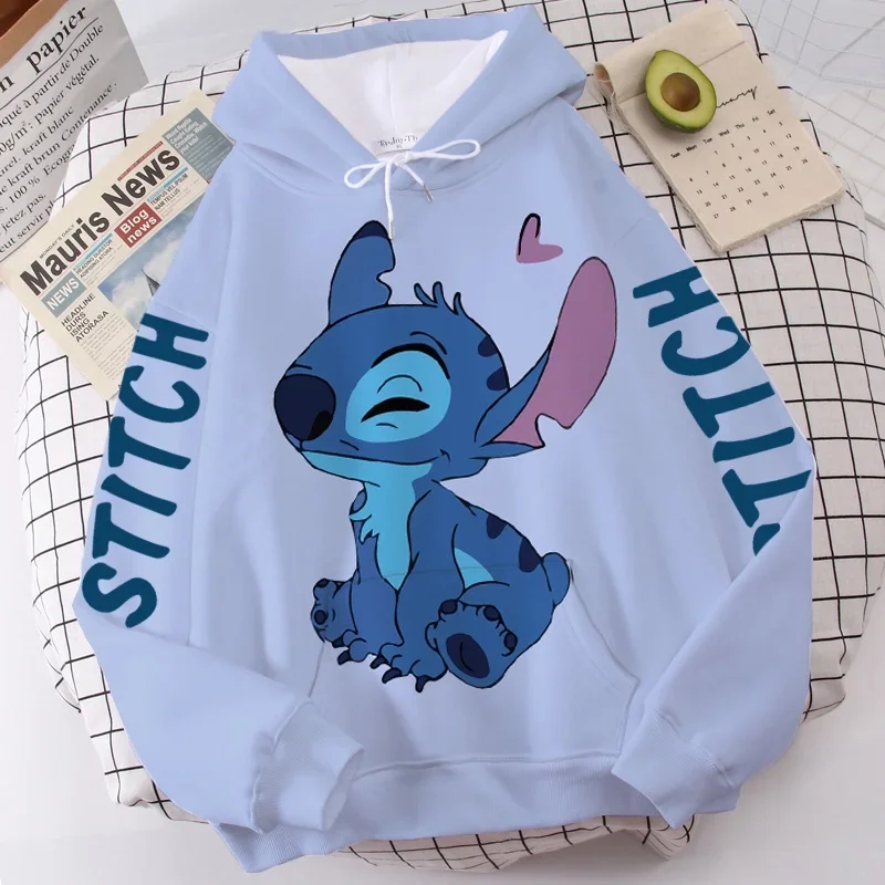 Disney Hoodie Fashion Stitch Angel Monster Letter Cartoon Sweatshirt Pullover Cute Harajuku Unisex Women\'s Pocket Top