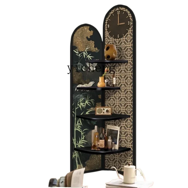 living room corner rack retro corner ornament multi-layer storage floor triangle cabinet