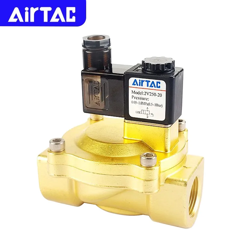 AIRTAC Original 2V Series Fluid Controlvalve 2/2Way 2V130-10/15 2V250-20/25 Controls  Solenoid Valve AC/DC 12V 24V 110V 220V
