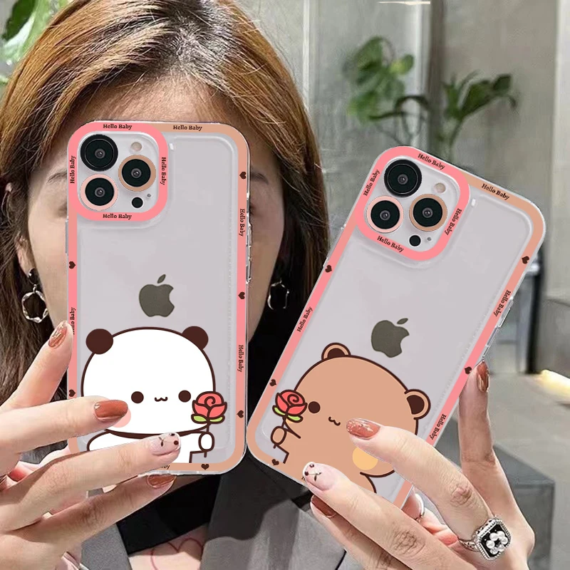 

Bubududu Panda Phone Case For iPhone 14 13 12 11 Pro Max Mini X Xs XR 6 7 8 Plus SE 2020 Transparent Case