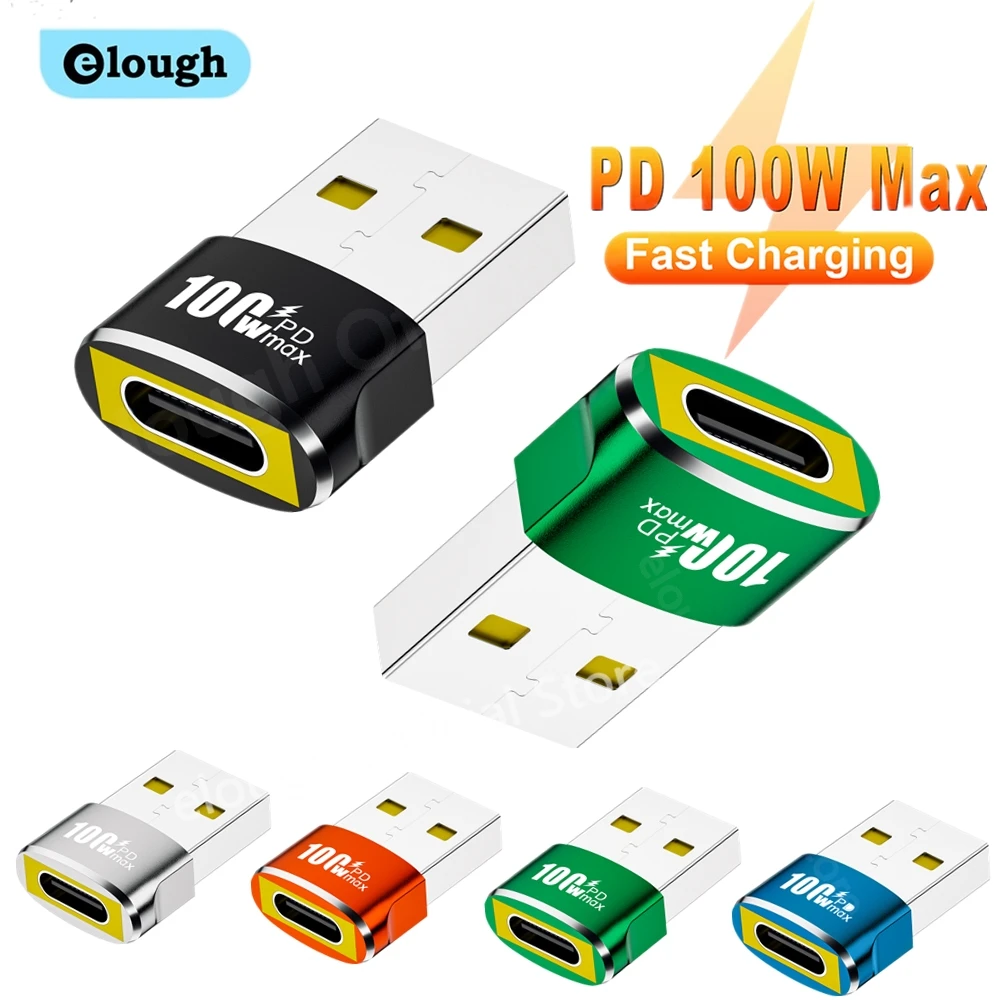 Elough Adattatore da USB a tipo C OTG Convertitore da USB C femmina a USB A maschio per PC Samsung Xiaomi 100W Adattatore di ricarica rapida USB 2.0