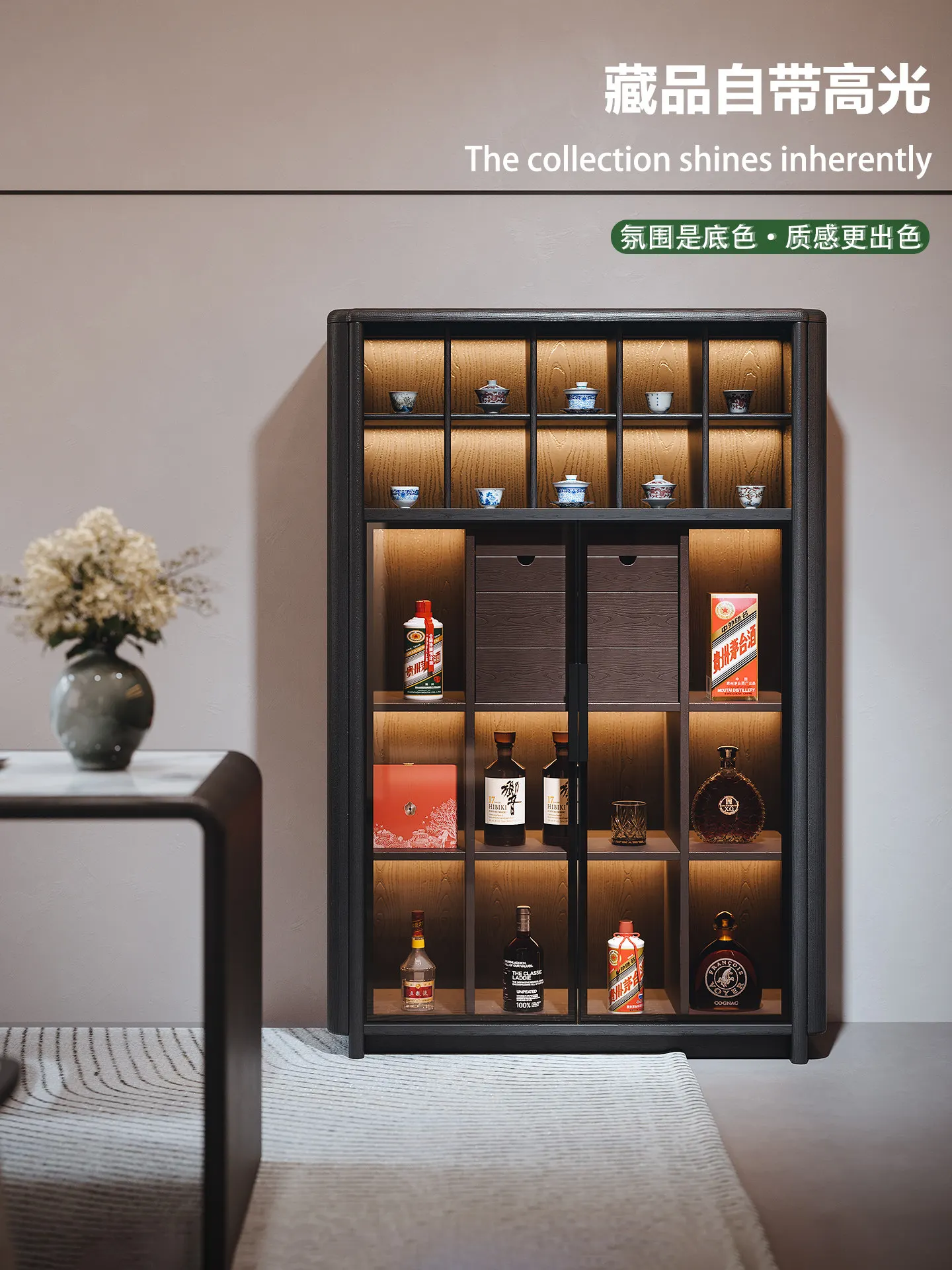 DSA simple solid wood combination cabinet bookshelf tea cabinet display cabinet living room home tea room dining side