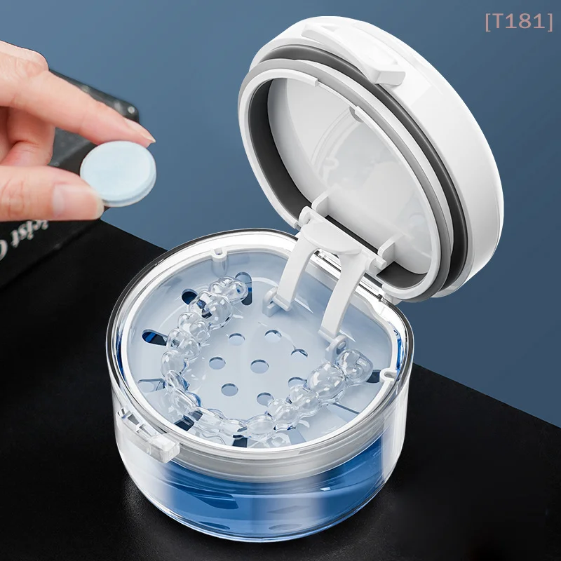 [E] Orthodontic Retainer Invisible Braces Box Storage Soaking Teeth Denture Cleaning Portable Container