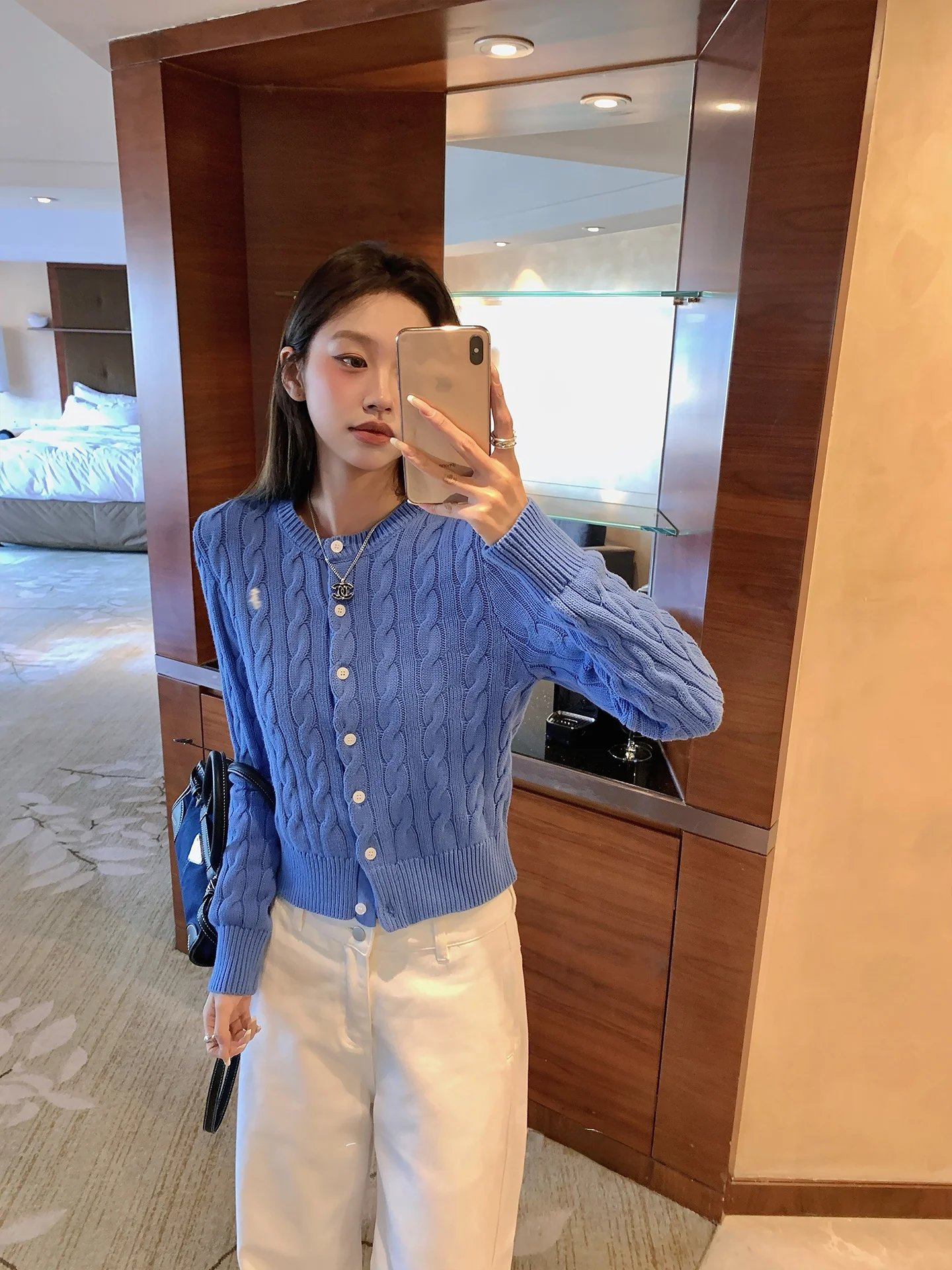 

Casual Sle Knitted Cardigan Jaet with Embroidered Twist Cotton Material Faionable All-Match Leisure Design by 23TH ALTER