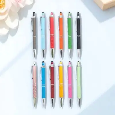 

12pcs Retractable Metal Ballpoint Pens Dual Function Stylus Pens For Office Daily Use Women Teens Smooth Writing Fine Tip