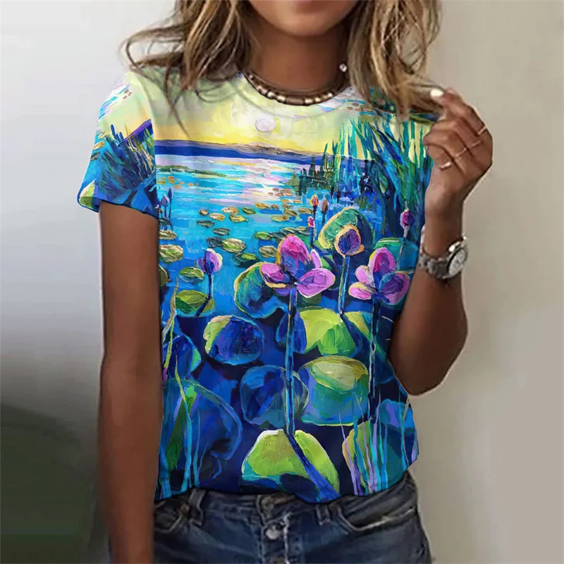 Flower Plants Pattern T-Shirt For Women Colorful Floral 3D Printed Tees Summer Harajuku Street O-Neck Tops Short Sleeve T Shirts