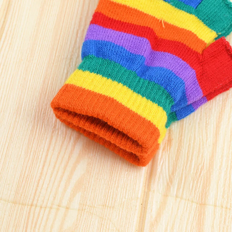 3-8 Years Cute Kids Rainbow Gloves Winter Children Knitted Mittens Keep Warm Students Full Finger Glove Outdoor Activity Mittens