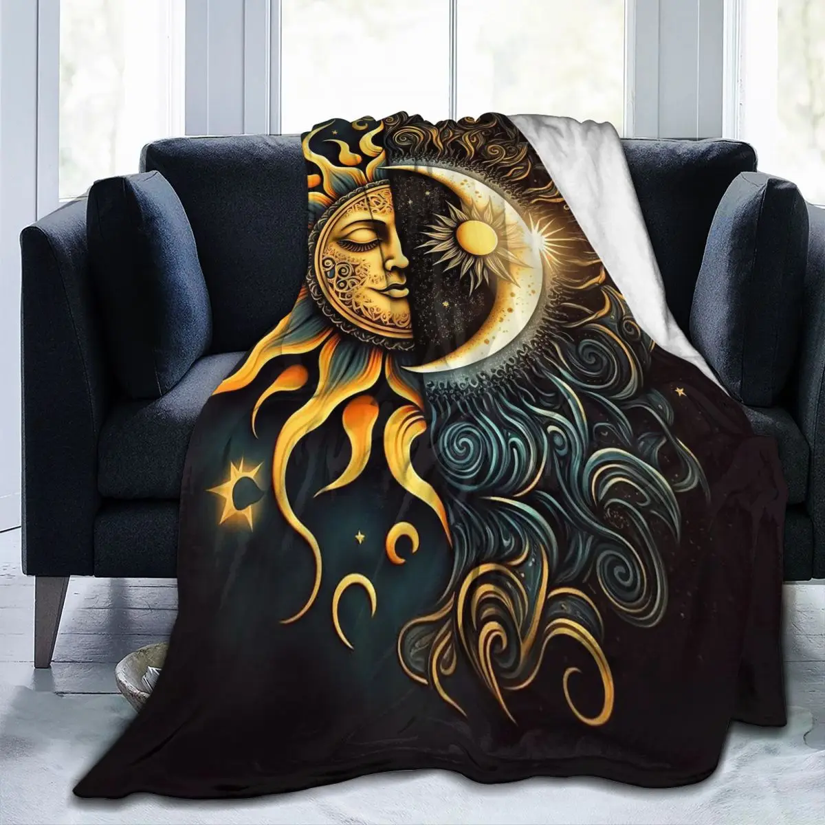 مجردة الشمس والقمر بطانية لينة الصوف الخريف الدافئة الفانيلا رمي البطانيات ل أريكة سيارة الفراش لحاف #2
