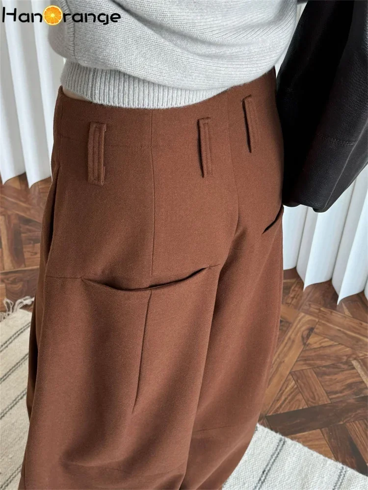 HanOrange 2024 Winter Wide Leg Pants Women Straightening Thick Trousers White/Black/Dark Brown