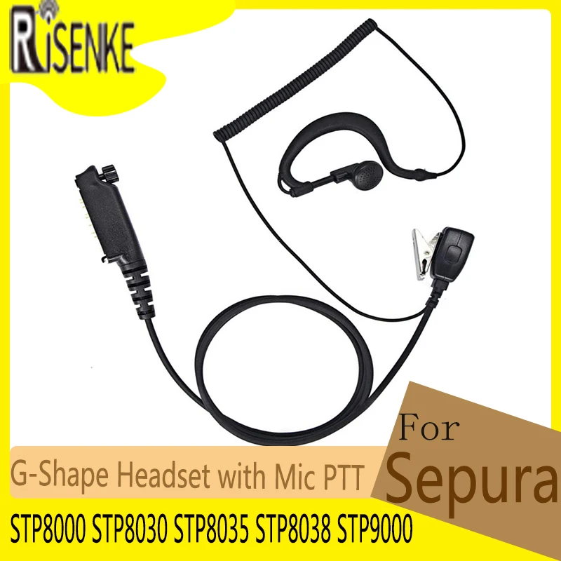 

RISENKE-Earpiece for Walkie Talkie, Two Way Radio, G-Shape Headset with Mic PTT, STP8000, STP8030, STP8035, STP8038, STP9000