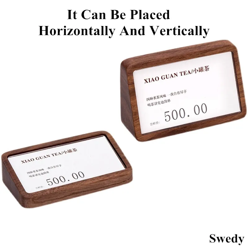 90X54mm Wood Acrylic Sign Holder Display Stand Restaurant Table Number Menu Paper Holder Small Price Label Paper Tags