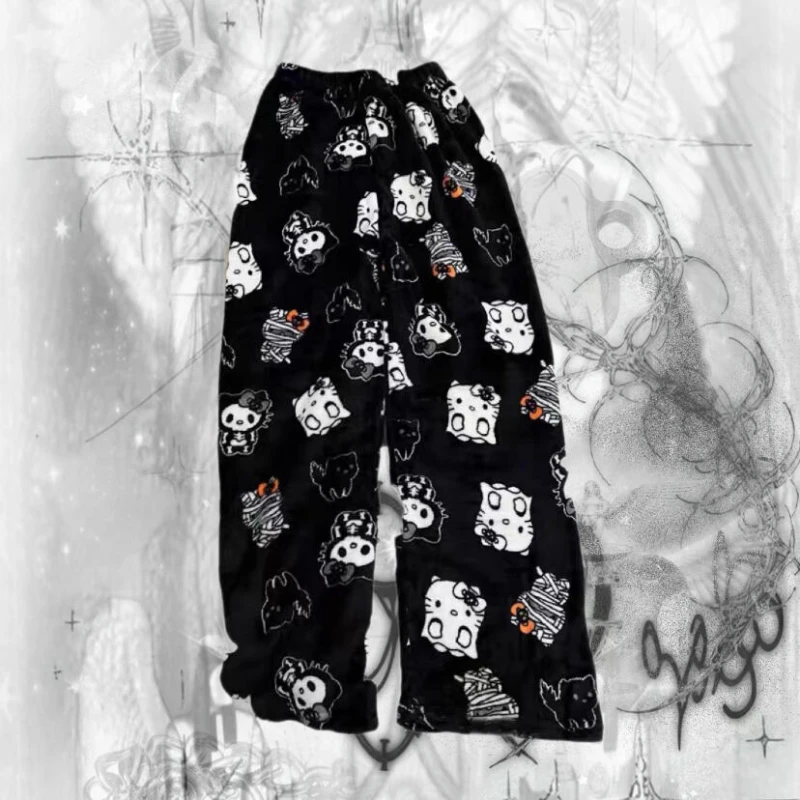 

Новый дизайн, пижамные штаны «Hello Kitty», милые Y2K, мультяшный готический стиль, супер мягкие удобные штаны для сна, подарок для общежития, красочные