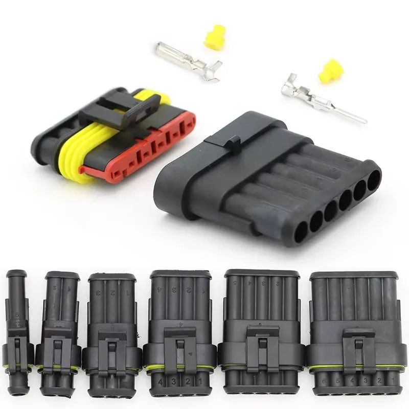 1Set Automotive 1.5 Super Seal Waterproof Connector 1P 2P 3P 4P 5P 6Pin Male Female Plug For Car Motorcycle