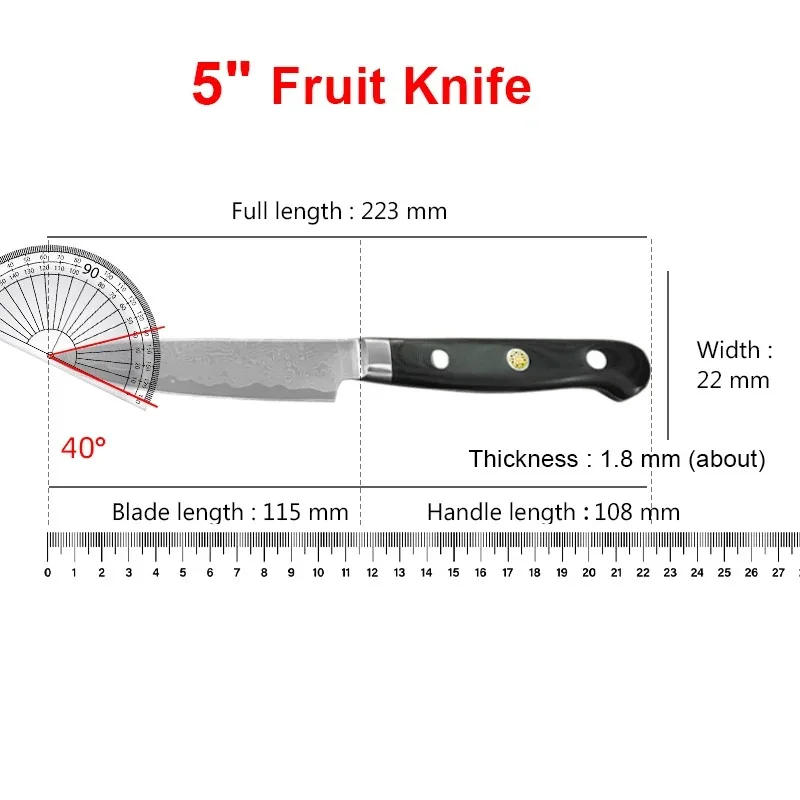 มีดผลไม้ มีดทำครัวดามัสกัส มีดหั่นเนื้อ มีดปอกเปลือกสำหรับหั่นผัก มีดสับ มีดทำครัวด้ามจับ G10