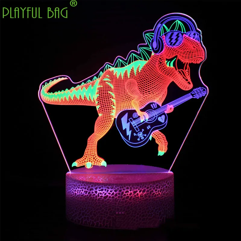 Hand made color dinosaur 3D table lamp dynamic vision stereo led touch timing remote control creative toy lamp zd36