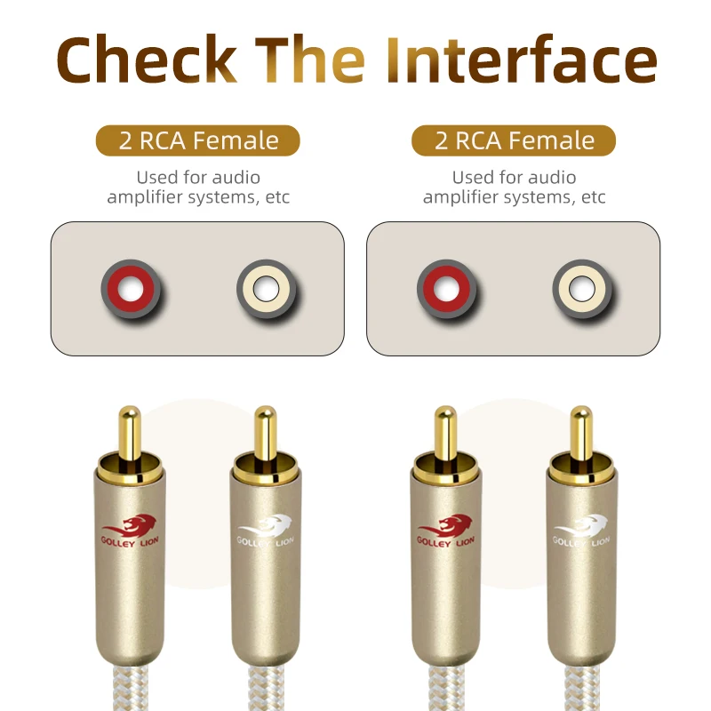 

GOLLEY LION Upgrade 2RCA Male to 2RCA Male Stereo Audio Cable,Gold Plated | Silver-plated Copper Core