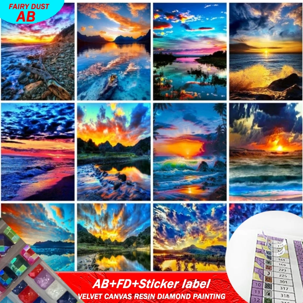

AB FD полимерная квадратная алмазная живопись с наклейками закат приморский 5D вышивка распродажа пейзаж креативное мозаичное украшение