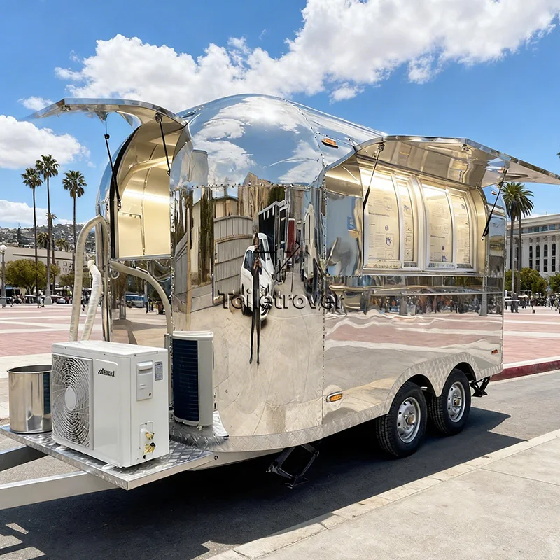 Vintage Ice Cream Food Truck Trailer Waffle Crepe Donut Dessert Cart Coffee Mobile Concession Trailer with Full Equipment