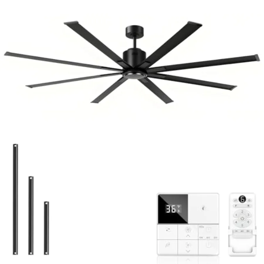 84 Inch Industrial Ceiling Fans No Lights, Large Ceiling Fan with 8 Reversible Blades, Outdoor/Indoor Industrial DC Motor Ceili