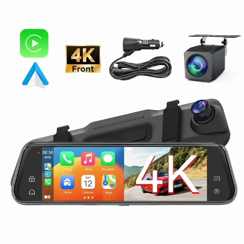 10 Inch 4K Mirror Dash Cam with Wireless Interconnection Function