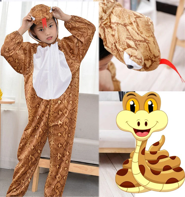 

New children adult small flower snake play costume Halloween python animal one-piece show costume cartoon doll snake show