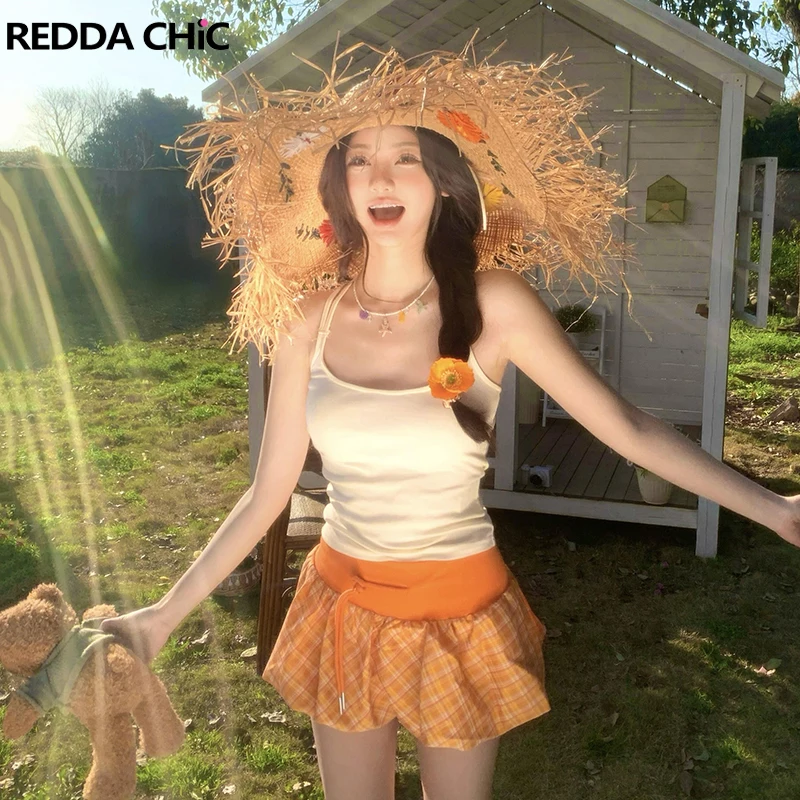 

ReddaChic женская клетчатая мини-юбка с низкой талией на шнурке эластичная талия с рюшами встроенные шорты пышная юбка пляжная праздничная одежда