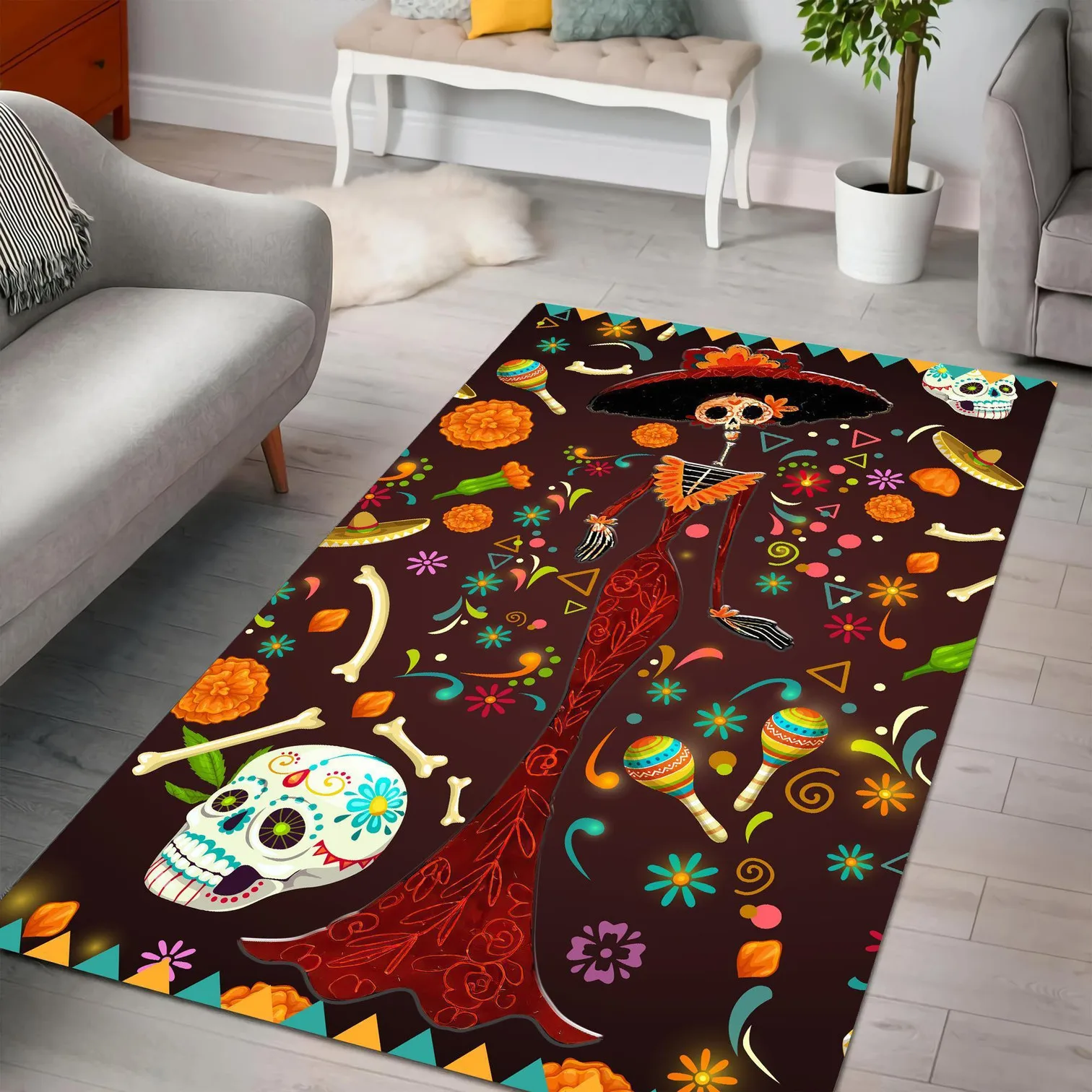 

Mexican Skull Girl Premium Area Rug 3D Printed Room Mat Floor Anti-slip Carpet Home Decoration Themed Living Room Carpet