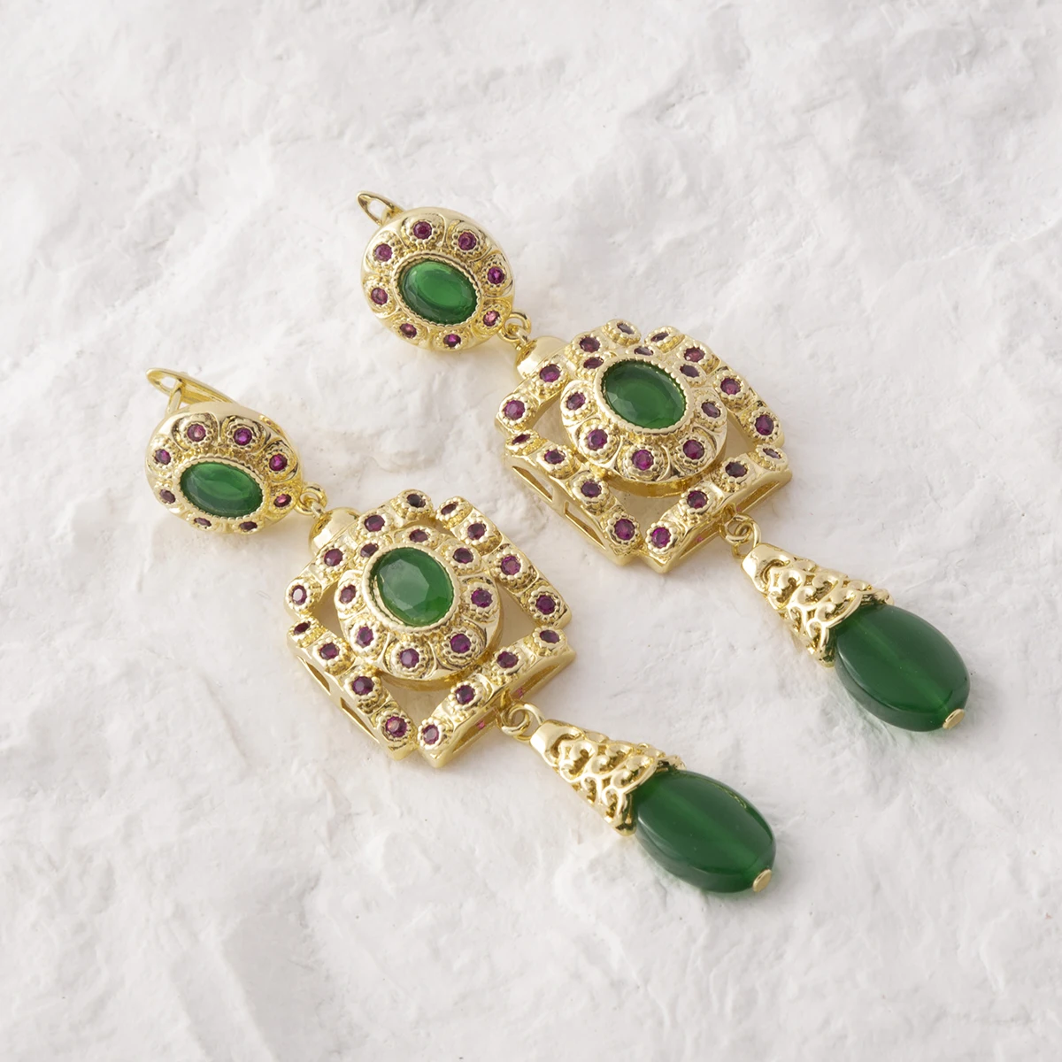 New High Quality Green Gem Jewelry Women'S Earrings Morocco Bride Earrings Accessories Gift Vintage Exquisite