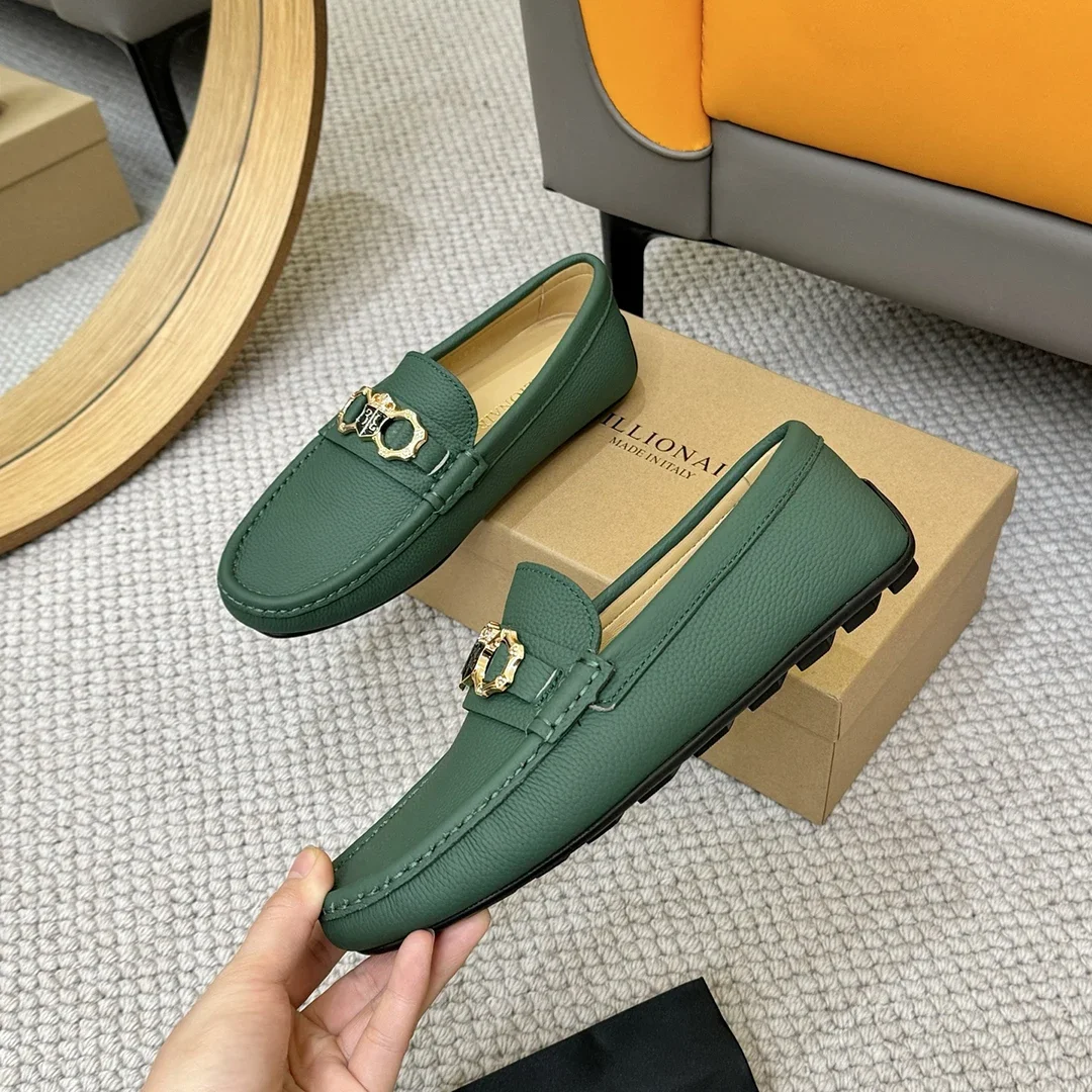 BILLIONAIRE Men Shoes Lychee Patterned Calf Leather High-Quality outdoors European big size 38-46 Metal Old Money Newly rich