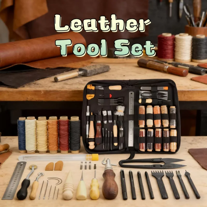 

Leather Tool Set, Leather Craftsmanship, Leather Goods Set, Hand sewn, Handmade Leather Goods DIY Set Zipper packaging