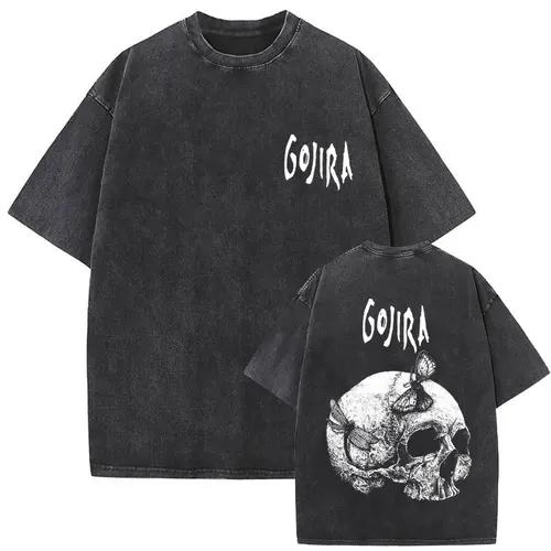 Imagen 2 del producto Camiseta con gráfico de esqueleto de Gojira de banda de Rock de Metal Vintage lavada, camisetas de gran tamaño a la moda para hombres y mujeres, camisetas informales de algodón para hombres