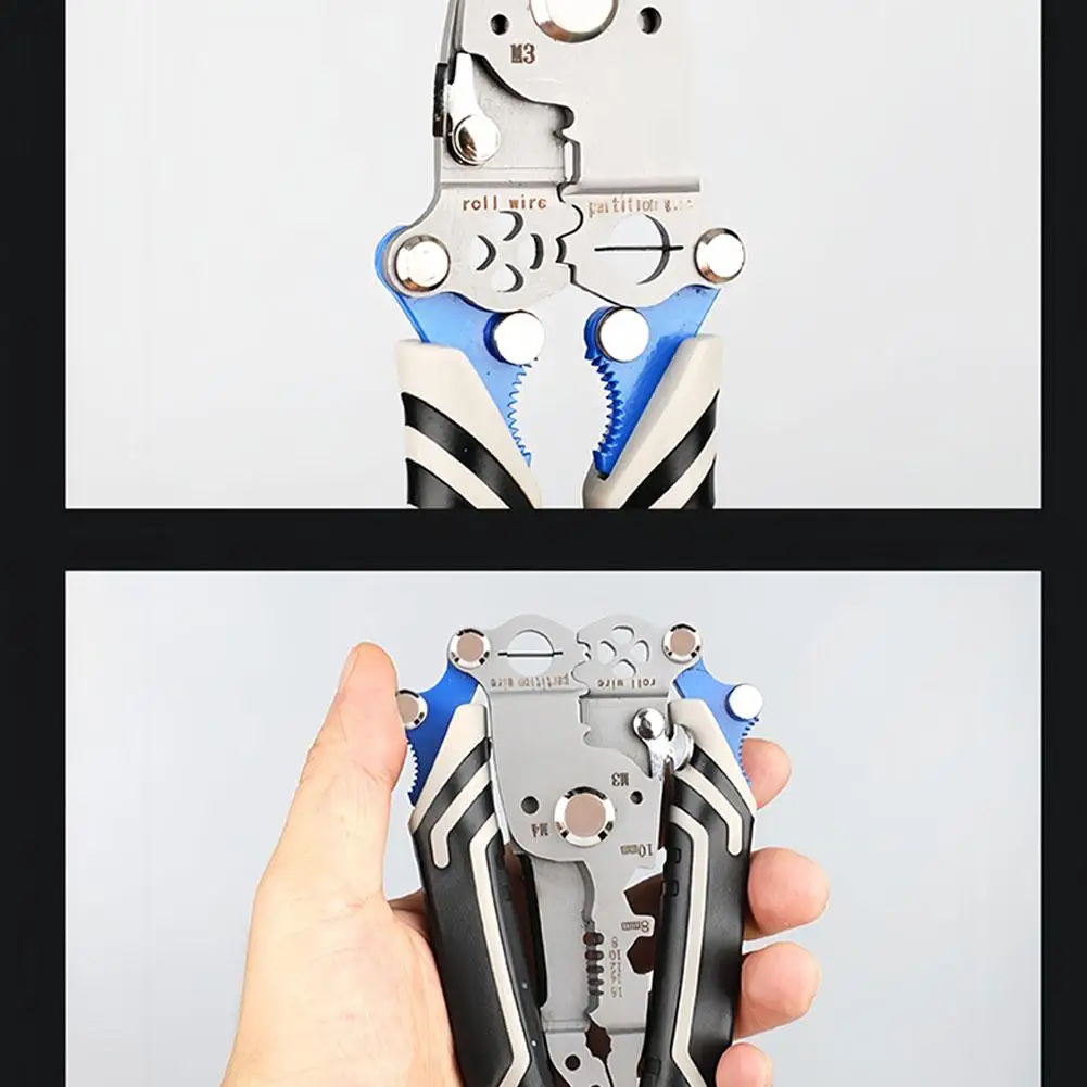 1Pc 18 In 1 Foldable Wire Stripping Pliers Multifunctional Crimper Cable Cutter Terminal Anti-Slip Stripper Tools