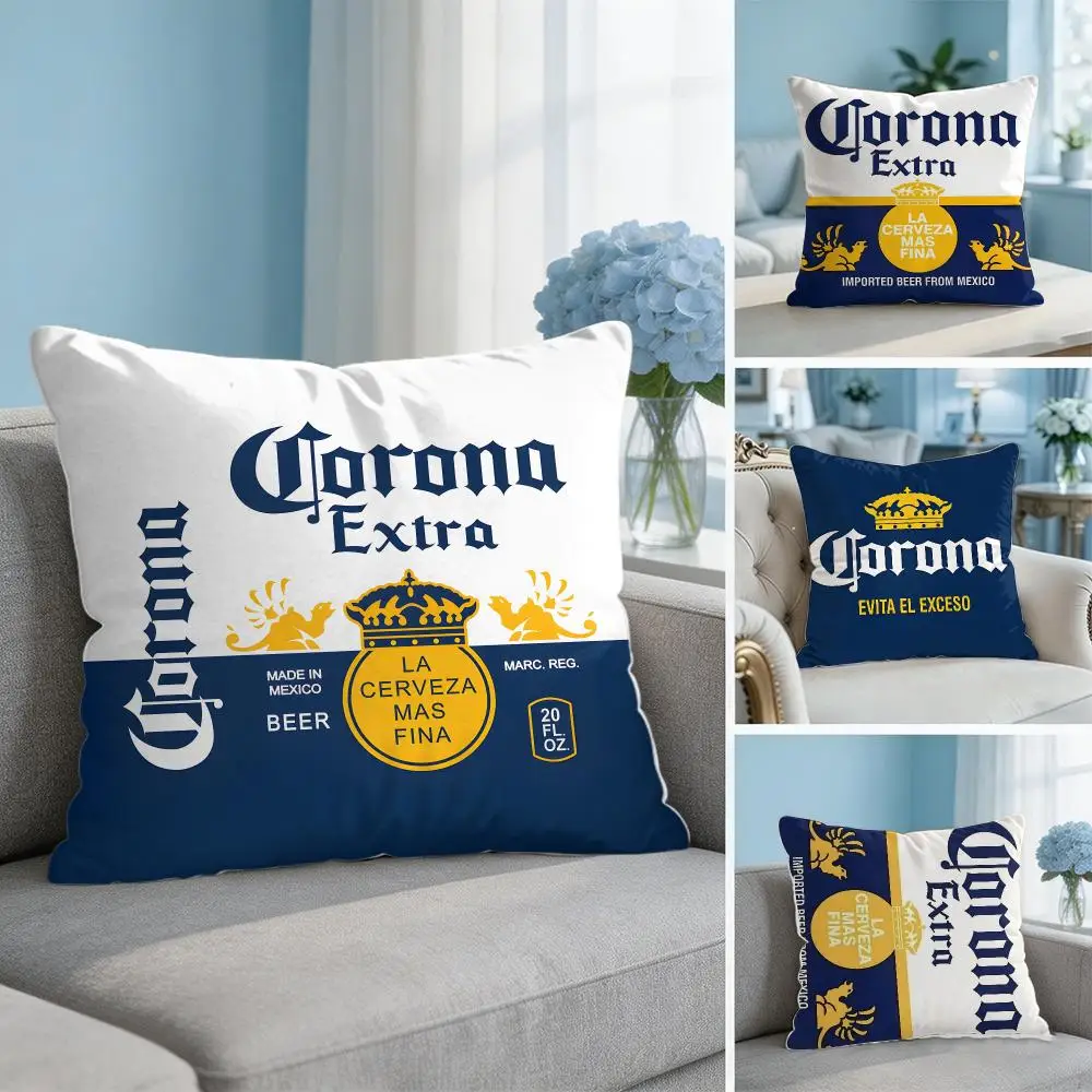 C-CoronaS E-Extra Beer LOGO Cushion Cover Soft Short Plush Throw Pillow Cover Hidden Zipper Cutecore Sofa Bedroom Home Decor