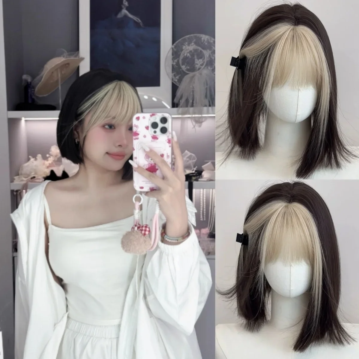 

City Hunter Blonde Bangs Wig for Women Short Bob Wig Headband Natural Simulation Hair Ombre Lolita Cosplay Wig 가발