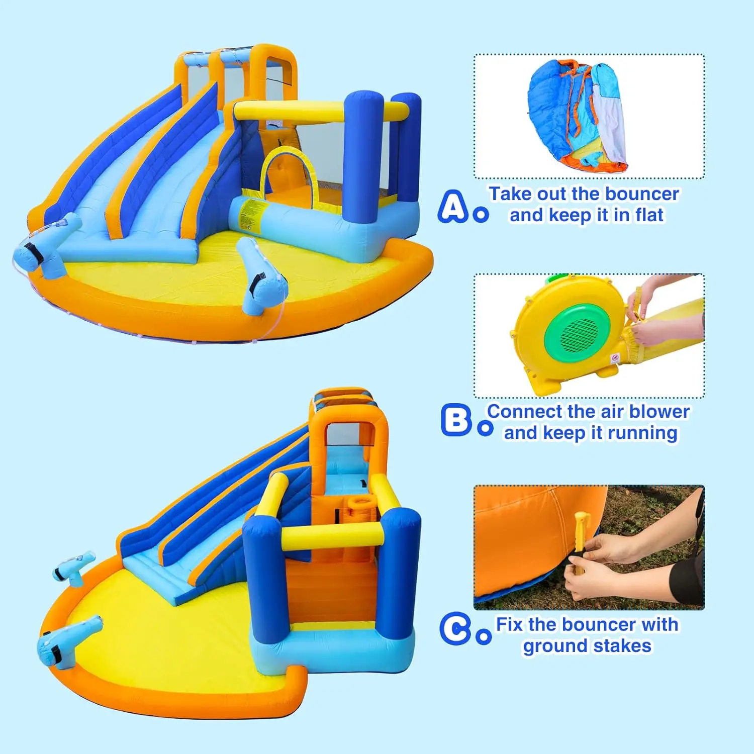 Inflatable Water Slide Bounce House,Giant Water Park, Double Slide Bouncer Castle w/Splash Pool, Jump Area, Climbing Wall, 550W view 5