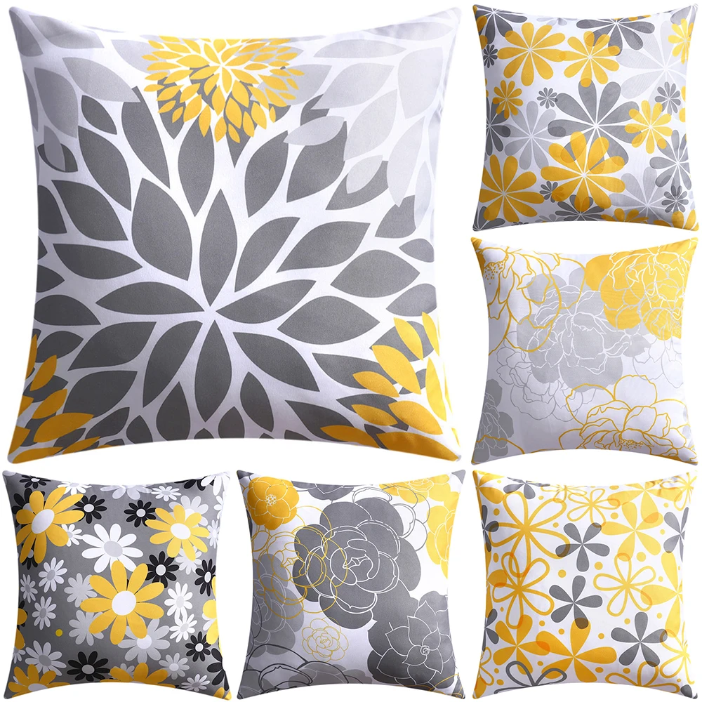 45x45cm yellow white geometric printed pattern pillowcase for home living room sofa decoration cushion cover