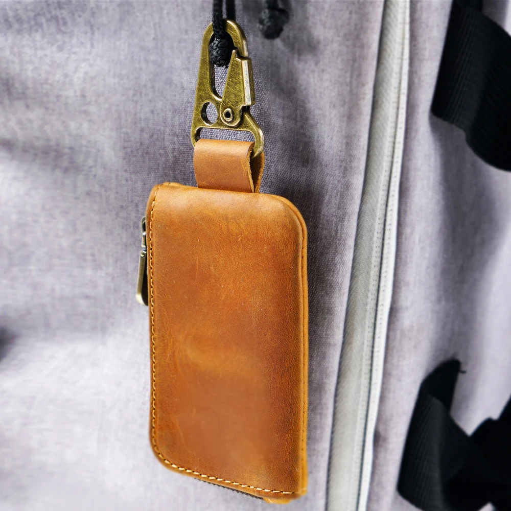Multi-Functional Leather Coin Purse with Keychain Ring Key Holder Wallet with Carabiner Hook for Coins, Keys & Cards Mini Purse
