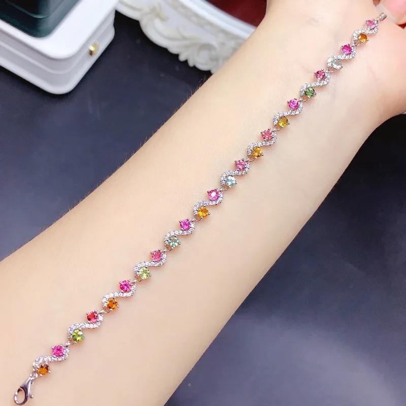 Natural Tourmaline Bracelet Female 925 Sterling Silver Originally Certified Luxury Women's Jewelry Wholesale Christmas.
