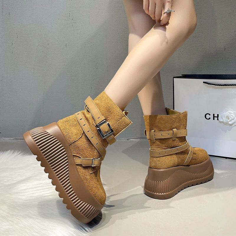 منتصف العجل النساء الأحذية أحذية منصة مسطحة الدانتيل يصل حذاء كاجوال امرأة شتاء 2025 جديد مشبك تشيلسي الأحذية الرياضة أحذية مشي #5