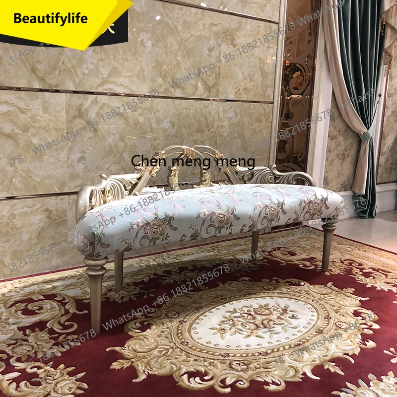 

A57 French solid wood bedside stool luxury carved bedroom bed sofa stool change shoes bedside bench