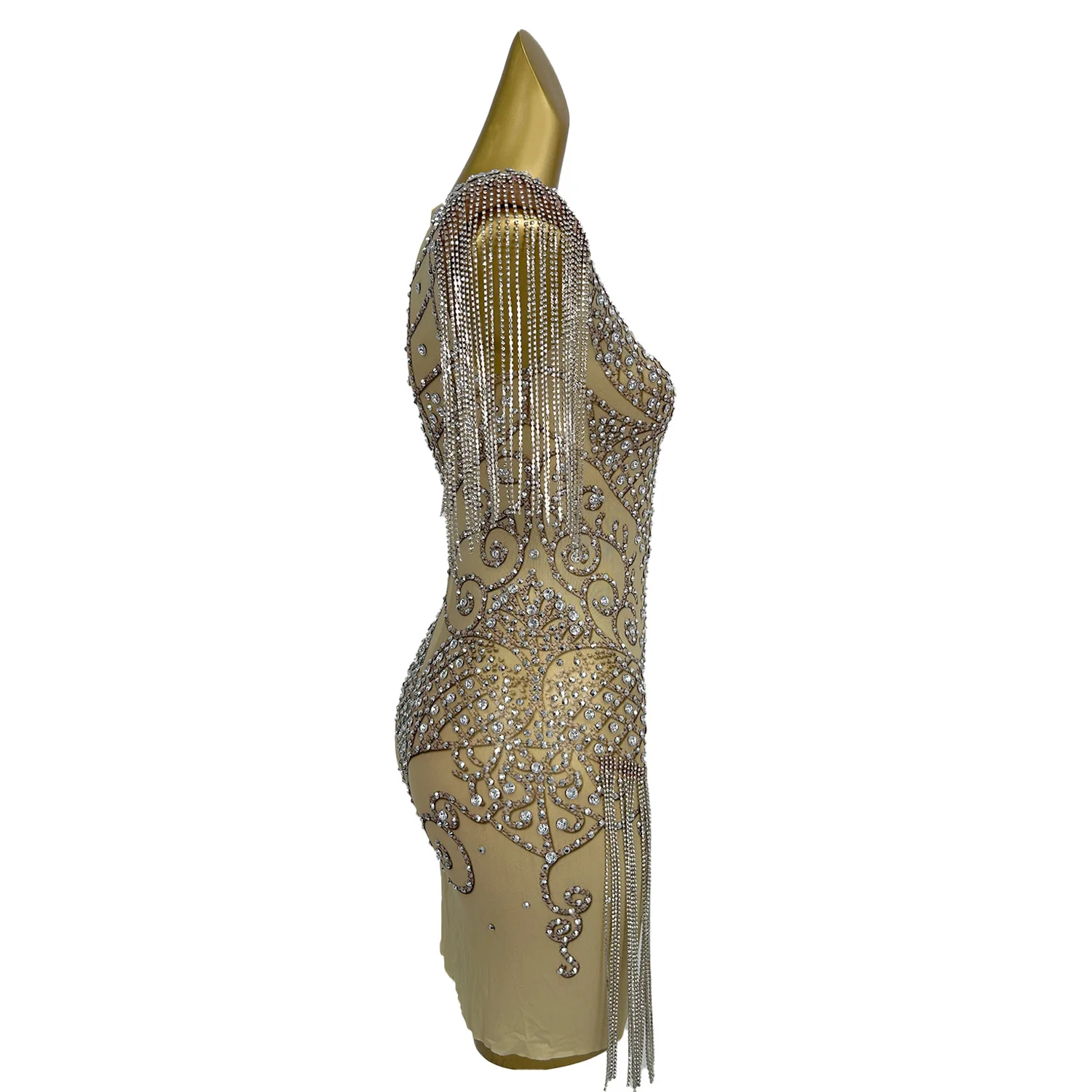 

Women Sparkly Rhinestone Tassels Skinny Dress Celebrate Night Party Sexy Dress Prom Costume Singer Stage Performance Wear Mianju