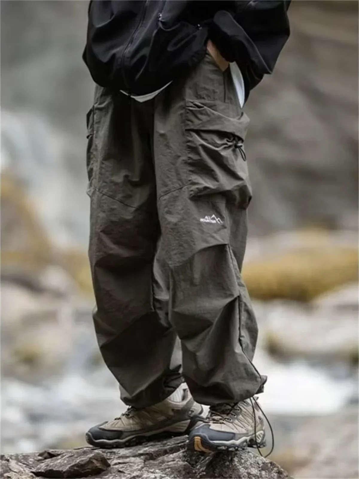 Men's Open Crotch Pants Hidden Zipper Multi Pockets Drawstring Safari Style Outdoor Play Easy Hidden Zipper Crotchless Trousers