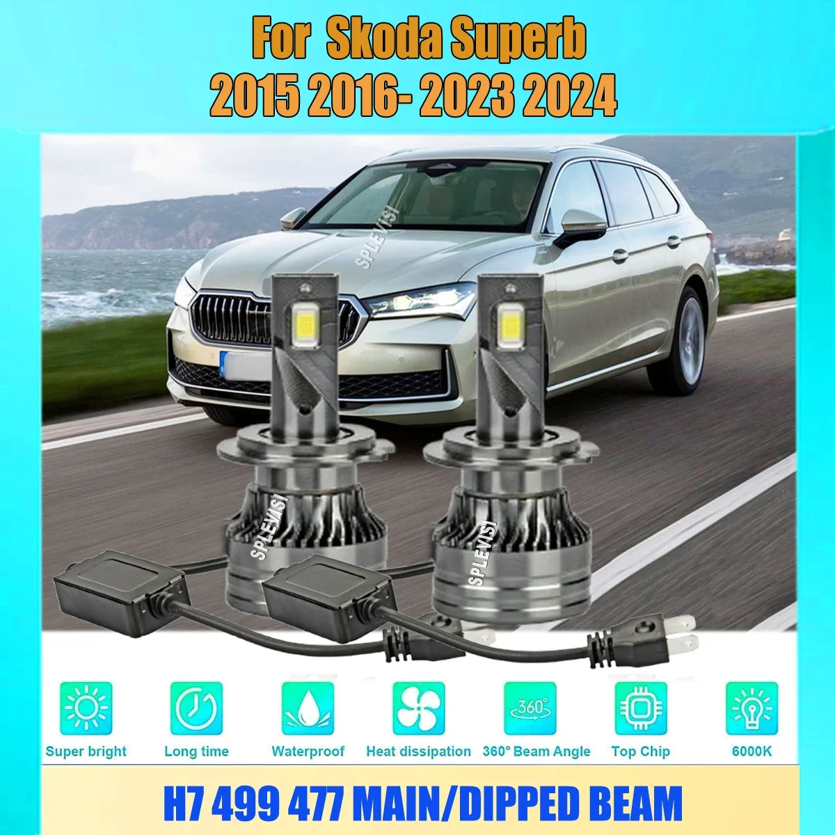 H7 Headlight Bulb High Low Dipped Main Headlamp Bright Light For Skoda Superb 2015 2016 2017 2018 2019 2020 2021 2022 2023 2024