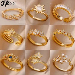 Zircon Flower Shaped Rings For Women Stainless Steel Open Ring Fashion Korean New Wedding Jewerly Gift Free Shipping