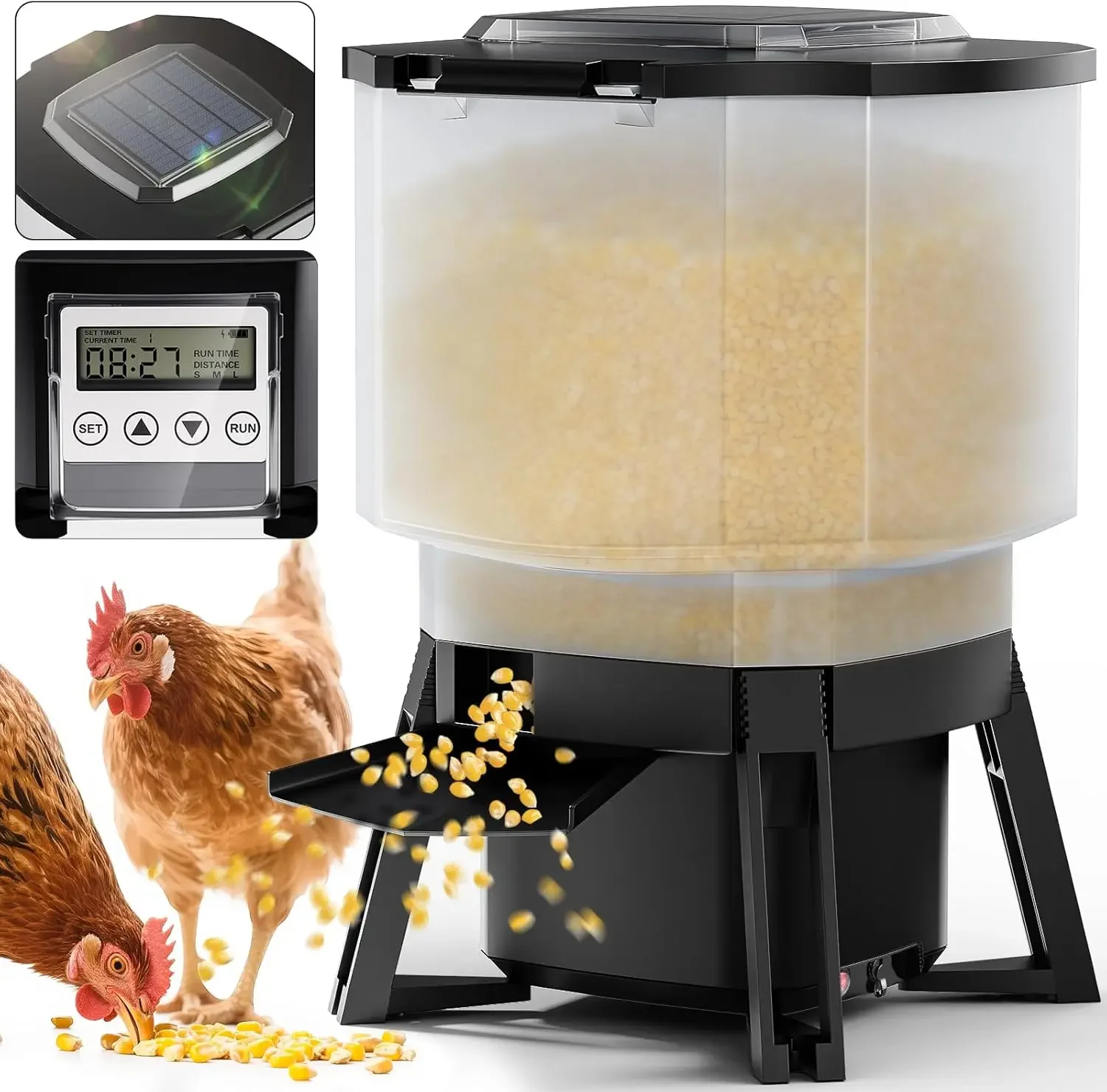 

Solar Timer Operated Chicken Feeder 20lbs Capacity Poultry Feeder No Waste Rat Proof Lcd Display 6 Programmable Times 0 20 Secon