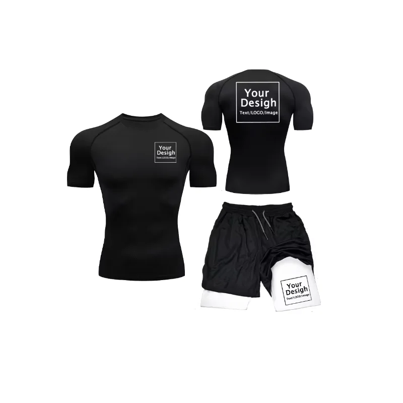 

Men's Custom Printed Compression Set Your Design Logo Gym Shirt +Workout Shorts Quick Dry Breathble Athletics Rashguard Suits