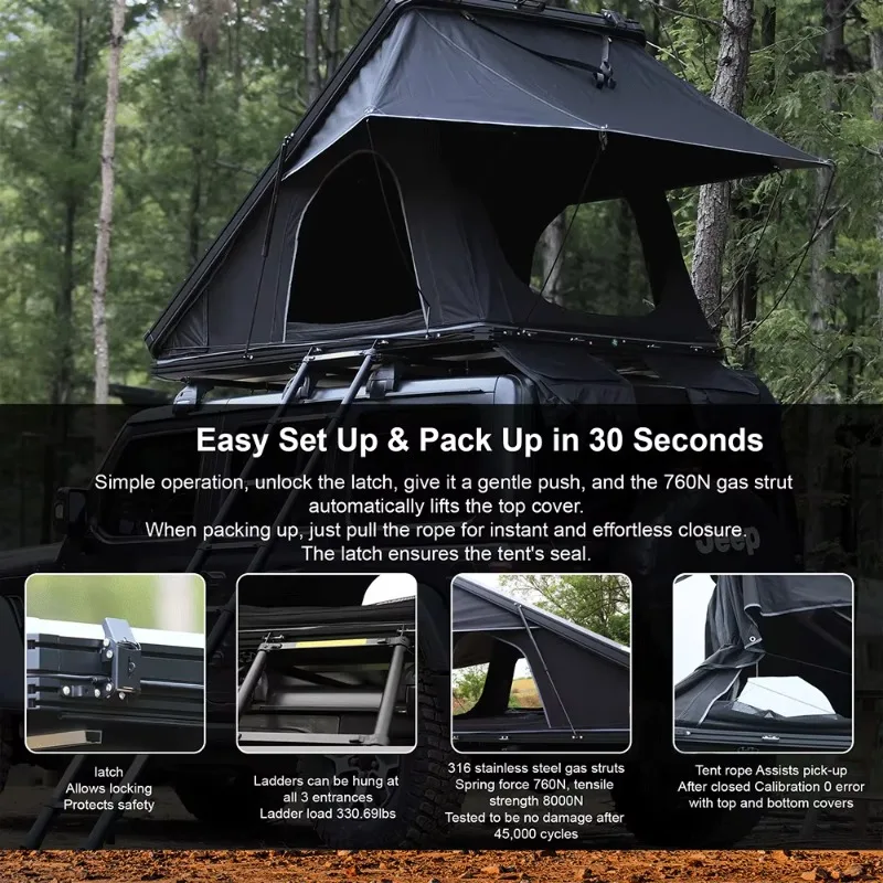 Easy Install Foldable Hard Shell Roof Tent with Integrated Ladder and Breathable Mesh Door Car Roof Tent