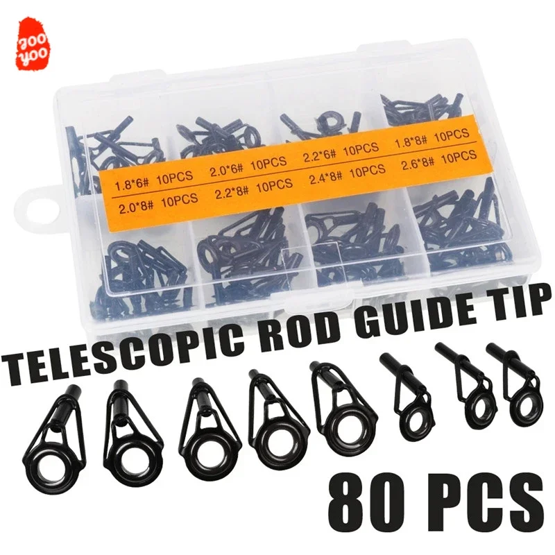 80pcs Black Multi-Gauge Marine Rod Guide Ring Set Stainless Steel Ceramic Lure Ring Fishing Tackle Tools Accessories Supplies