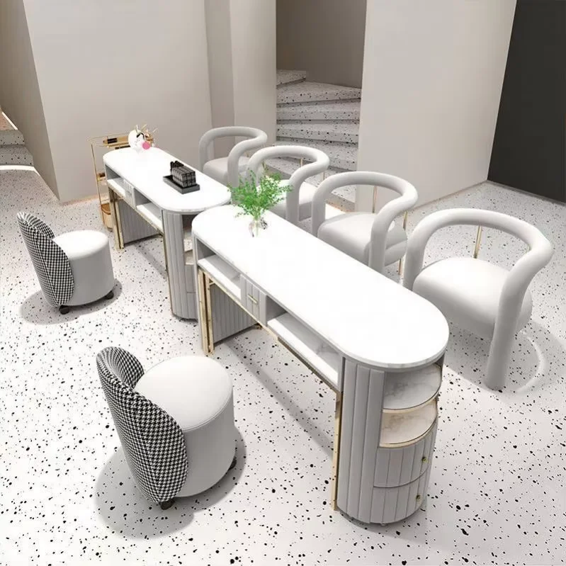 

Beauty Salon Furniture Luxury Modern Manicure Table with Chairs Professional Marble Top Nail Tables for Nails Spa